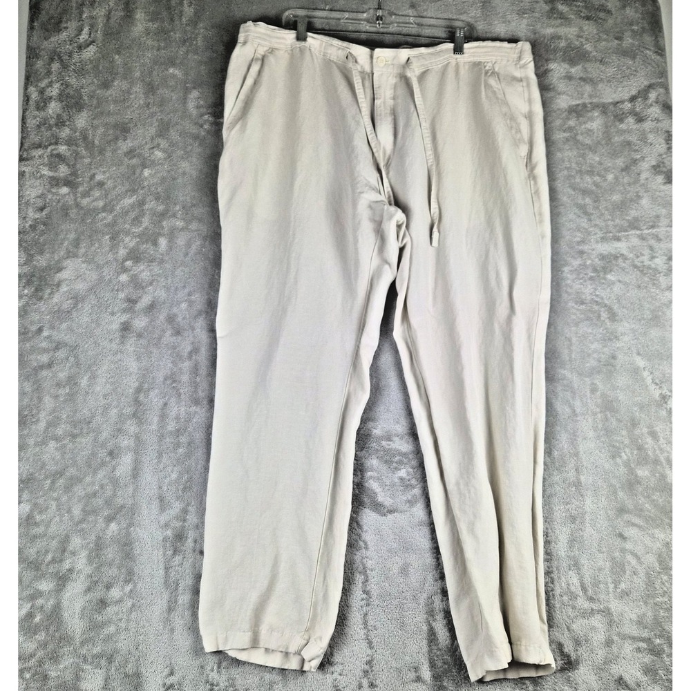 Cubavera Linen Blend Pants Mens XXL x32 Beige Drawstring Elastic Waist Vacation